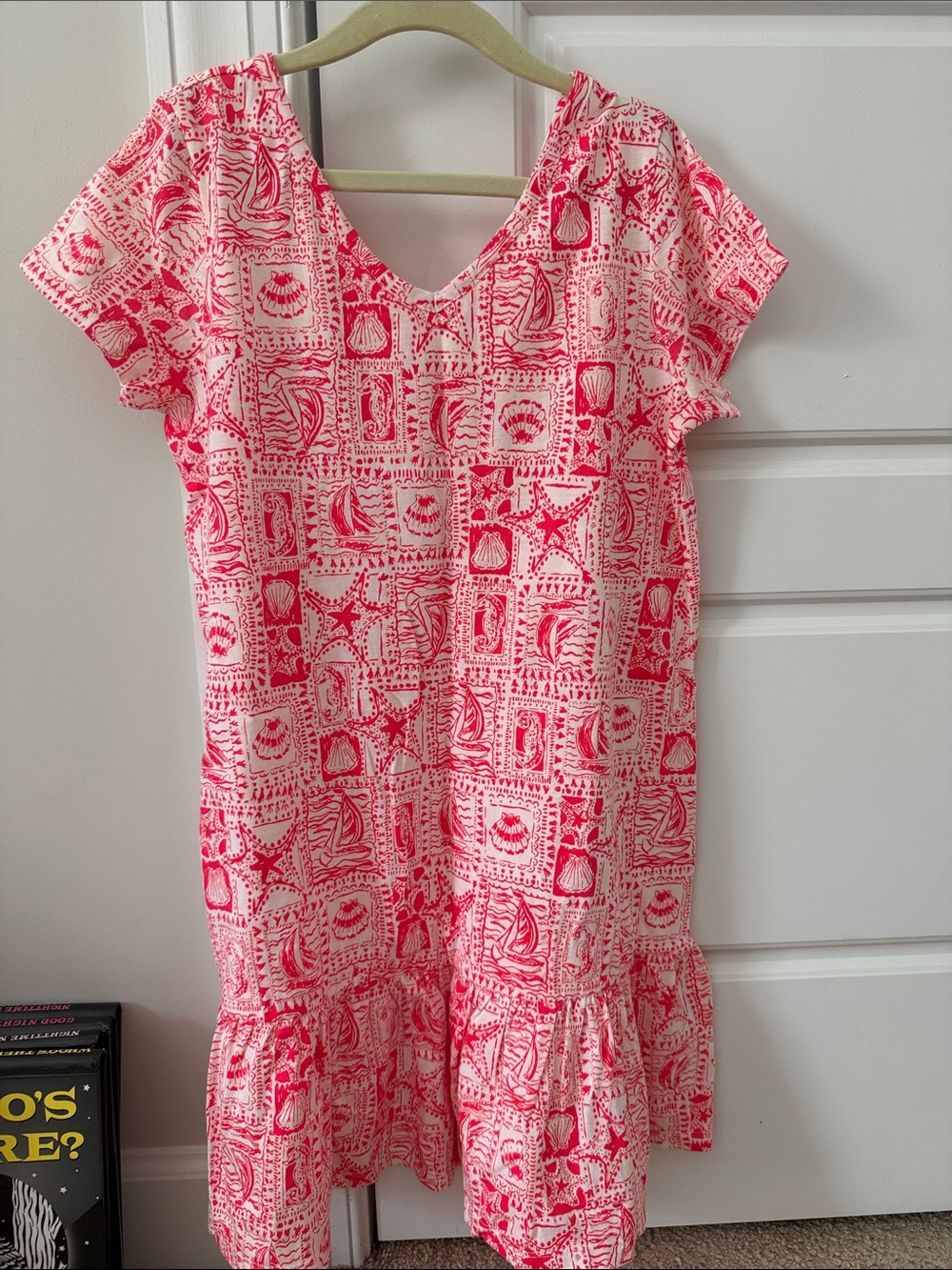 Lilly Pulitzer red & White Nautical Print Ruffle Hem Dress